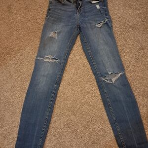 Hollister Women's Ripped Skinny Jeans - Classic Blue